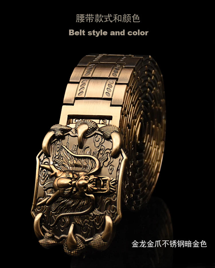 Men's belt metal stainless steel belt silver dragon retro-cologne silver belt high-end designer steel belt personality belt