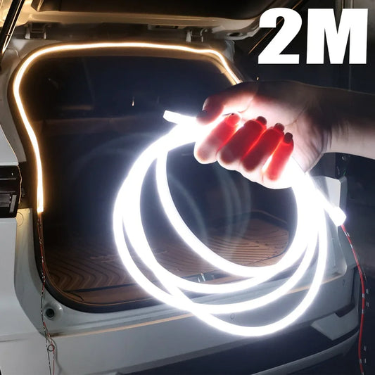 LED Car Trunk Atmosphere Light Strip Silicone Universal Cuttable Auto On Off Mood Lamp White Warm White Interior Decoration Kit
