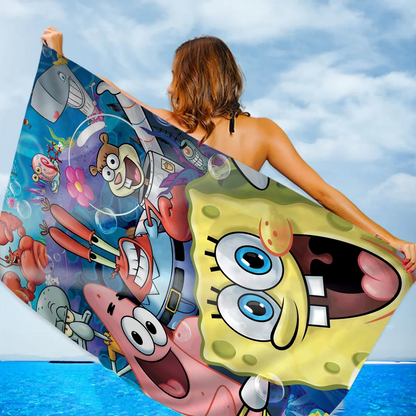 Funny-Cartoon S-Spongebobes-Cute-Pants Bath Towel Soft Water Absorbing Breathable For Girl Kids Decorative Cartoon Beach Towel