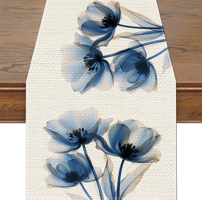 Blue Tulip Table Runner for Dining Table Kitchen Decor Anti-stain Dining Table Tablecloth Rectangular Dining Table Runner