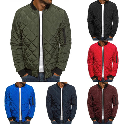 Mens Coat Mens Tops Puffer Long Sleeve Outwear Polyester Quilted Padded Solid Color Stand Collar Warm Winter Zip Up