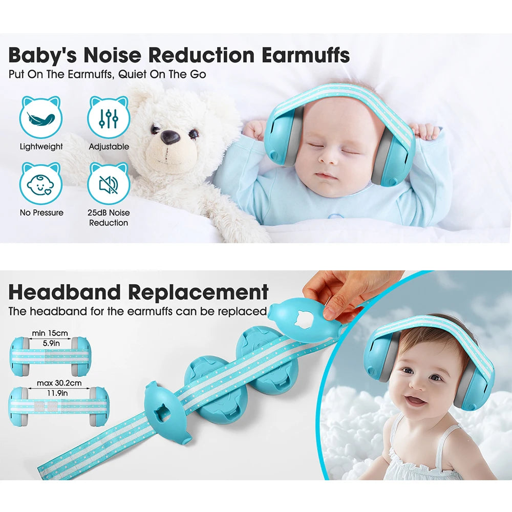 Baby Ear Protection for Babies Toddlers Elastic Noise Reduction Earmuffs Baby Headphones Against Hearing Damage Improves Sleep
