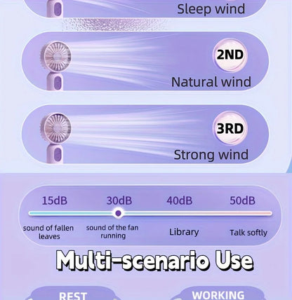 Mini portable fan, handheld small fan, USB charging, 3-speed handheld fan suitable for office, outdoor travel, and camping