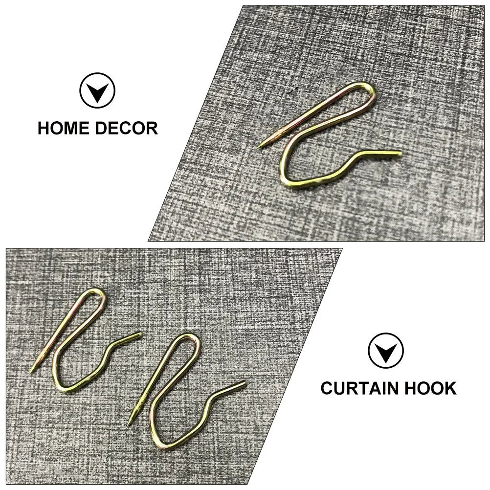 50pcs Metal Curtain Hooks for Drapes- Shaped Drapery Hook for Window Curtain Door Curtain Shower Curtain Golden