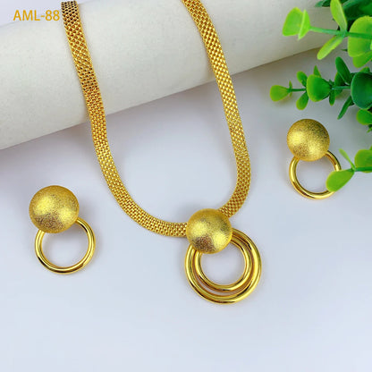 Fashion Women Jewelry Set for Accessories 24k Gold Color Round Necklace and Earrings Set for Engagement Party Dubai Wedding