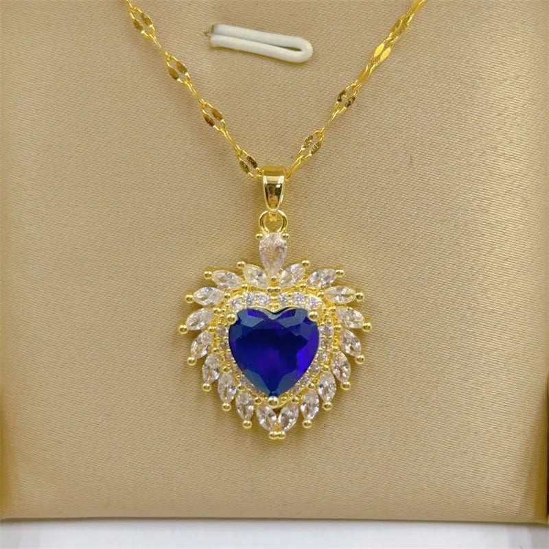 Exquisite and Cute Micro-paved Pink Necklace, Fashionable Retro Style Versatile Stainless Steel Clavicle Chain