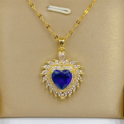 Exquisite and Cute Micro-paved Pink Necklace, Fashionable Retro Style Versatile Stainless Steel Clavicle Chain