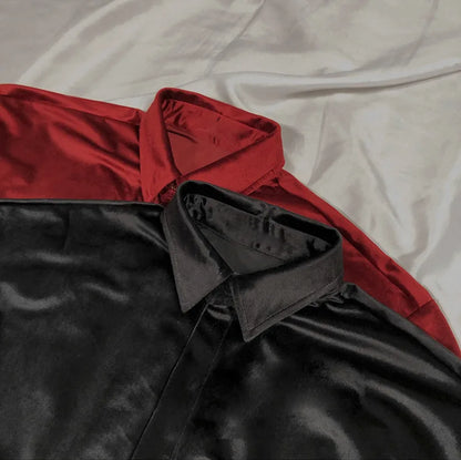 Men's Winter Velvet Shirt Red Black Luxury Clothes For Mens Burgundy chemise velours homme Korean Men Clothing Streetwear