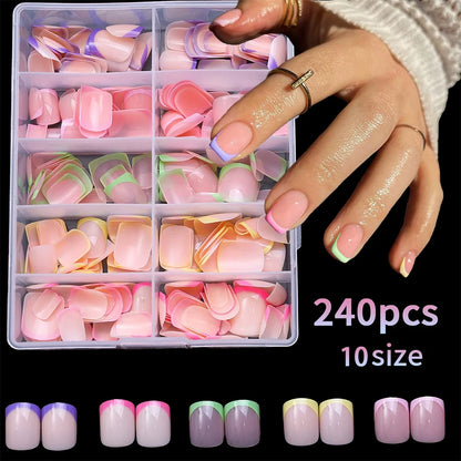 240/120Pcs Colorful French Short Square False Nails Full Cover Fake Nail Tip Extension Acrylic Wearable Ballerina Press on Nails