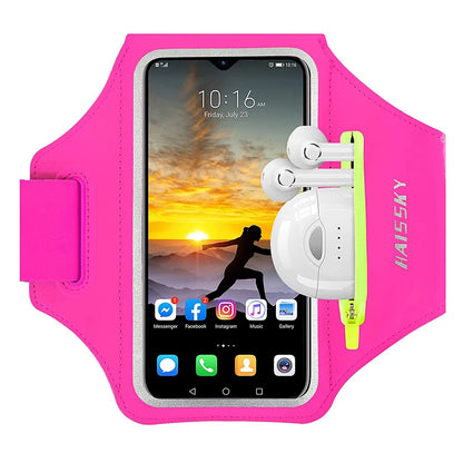 HAISSKY Zipper Pocket Running Sports Armband For iPhone 16 15 14 13 12 11 Pro Max 15 Plus Belt On Hand Phone Brassard Bags