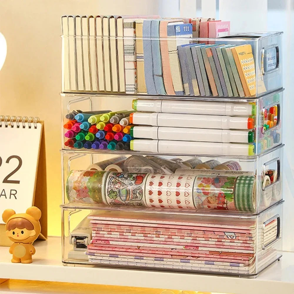 Drawer Organizer Bin Clear Stackable Fruit Food Jars Book Cosmetic Jewelry Storage Box Transparent Fridge Storage Bin Containers