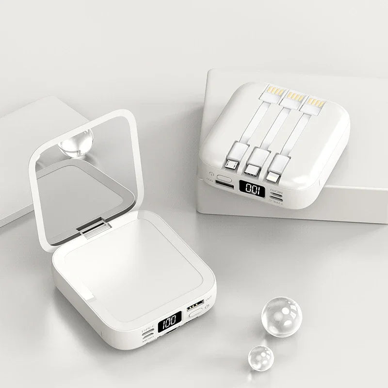 New Mini power bank 20000mAh with makeup mirror, fast charging, portable charger, power bank with cable, mobile phone power bank