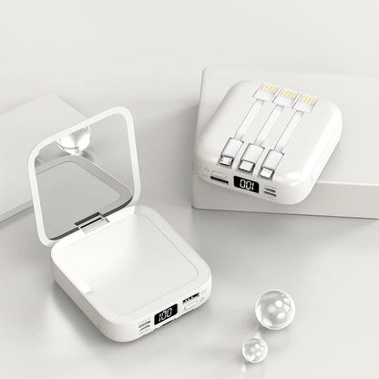 New Mini power bank 20000mAh with makeup mirror, fast charging, portable charger, power bank with cable, mobile phone power bank