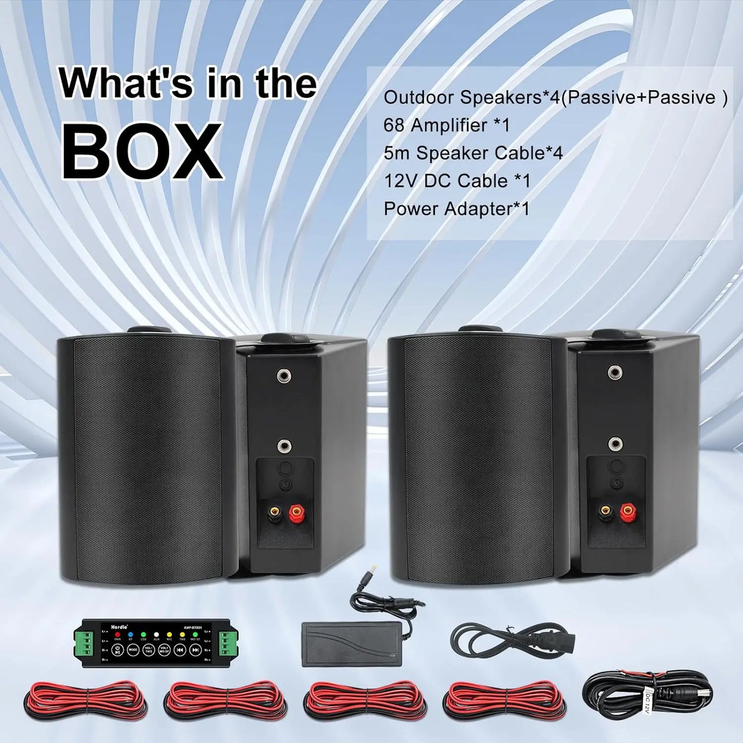 Herdio 5.25'' 600W 4PCS Outdoor Bluetooth Speakers Waterproof Wired Wall Mount Weatherproof Loudspeaker System For Garden Patio