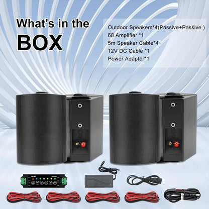 Herdio 5.25'' 600W 4PCS Outdoor Bluetooth Speakers Waterproof Wired Wall Mount Weatherproof Loudspeaker System For Garden Patio