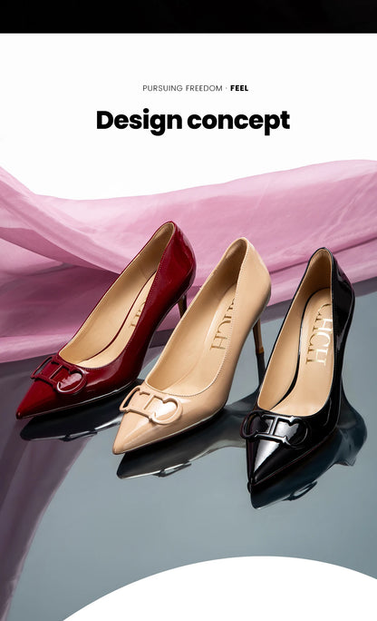 CHCH Women's High Heels New Lacquer Leather Women's Business Wedding Shoes 7cm