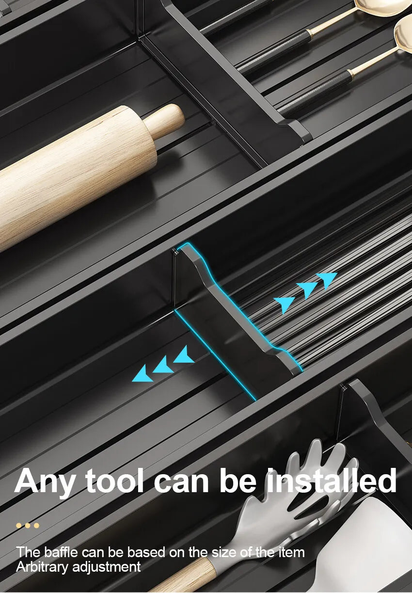Utensil Drawer Organizer Kitchen Utensil Cutlery Tray Expandable Drawer Storage Retractable Under Cabinet Dish Drying Rack Shelf