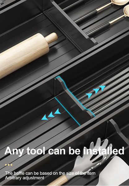 Utensil Drawer Organizer Kitchen Utensil Cutlery Tray Expandable Drawer Storage Retractable Under Cabinet Dish Drying Rack Shelf