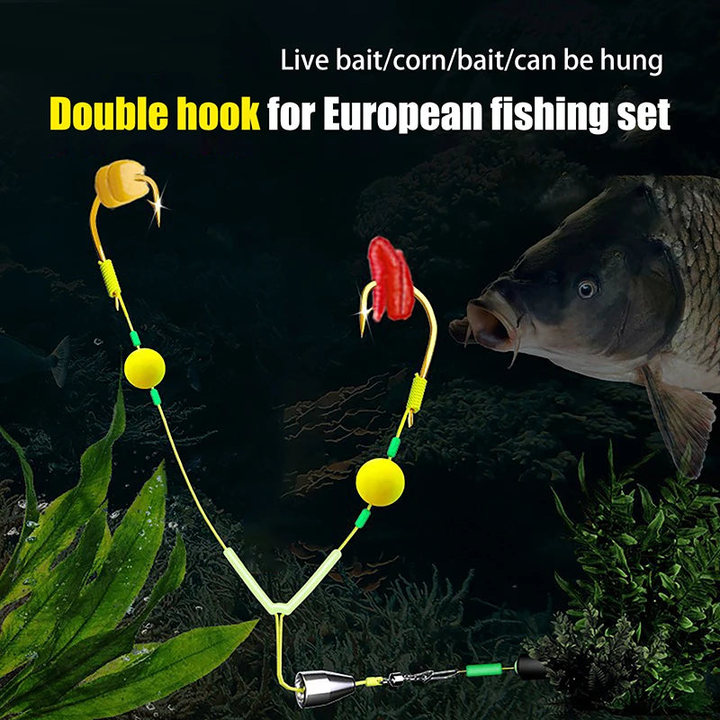 〔Far〕Double Hook Fishing Hair Rigs Hook Reverse Bottom Line Suspension Carp Fishing Hook Ready Made Anti Bottom Carp Rigs