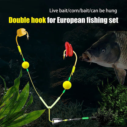 〔Far〕Double Hook Fishing Hair Rigs Hook Reverse Bottom Line Suspension Carp Fishing Hook Ready Made Anti Bottom Carp Rigs
