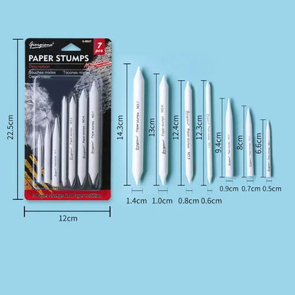 7Pcs/Set Professional Blending Stumps Paper Painting Art Supplies Art Blenders Sandpaper Pencil Durable White