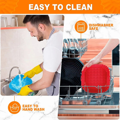 Silicone Air Fryer Pot Tray Food Safe Reusable Square BBQ Barbecue Pad Plate Airfryer Oven Baking Mold Basket Pan for Kitchen