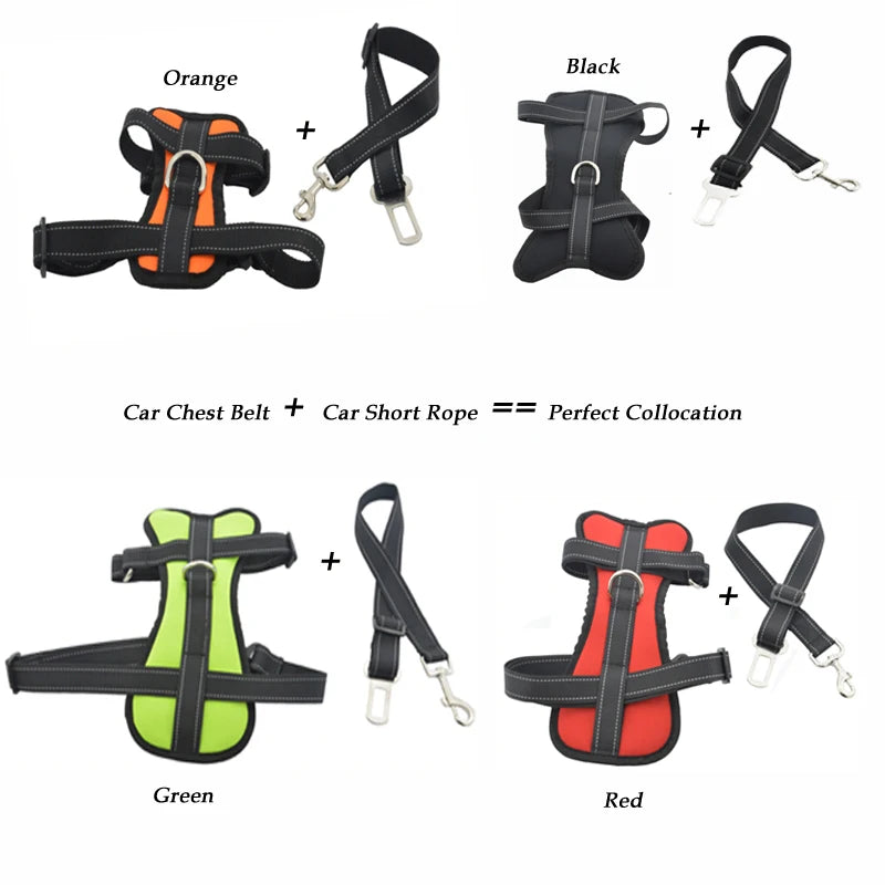 Dog Car Safety Chest Seat Belt Pet Harness Adjustable Vehicle Breathable Safe Dogs Belt Harness Walking Harness With Belt Leash