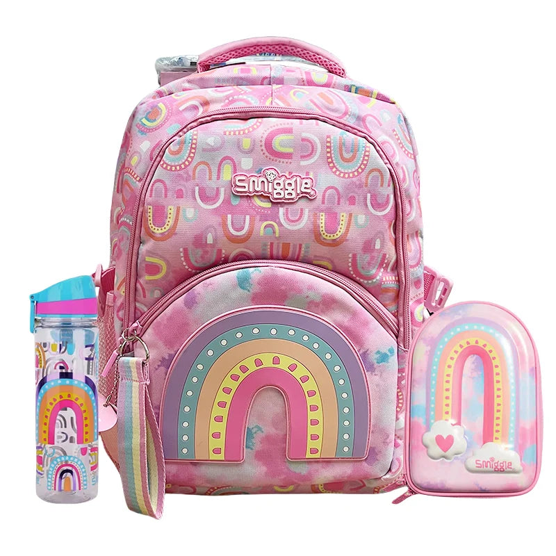Genuine Australian Smiggle Schoolbag Light Pink Rainbow Door Student Stationery Pencil Case Large Capacity Backpack Student Gift