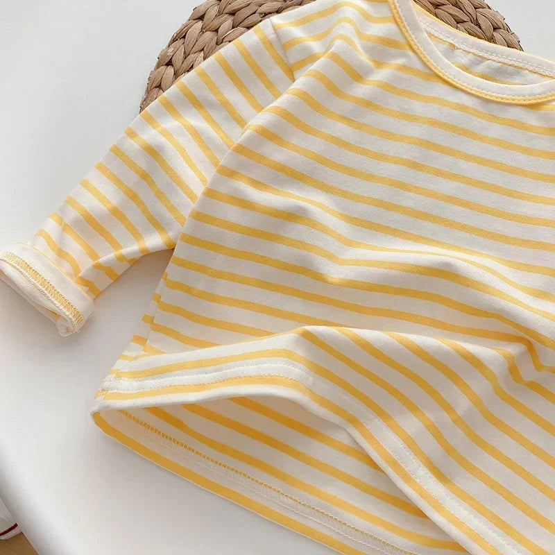 Spring Baby Boy Striped Cotton T-shirts Kids Cotton Clothes Toddler Girls Tops Children Long Sleeve Loose Bottoming T Shirt 0-4Y