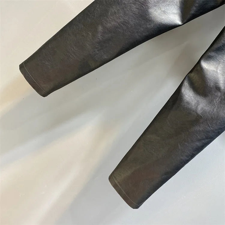 Palazzo Pants Women's Pants Imitation Leather Trousers 2023 New Autumn And Winter Pu Pencil High Faux pants