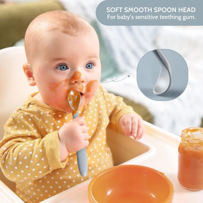 Baby Soft Silicone Spoon Food Grade Children's Feeding Training Spoon Long Handle Weaning Eating Practice Spoon