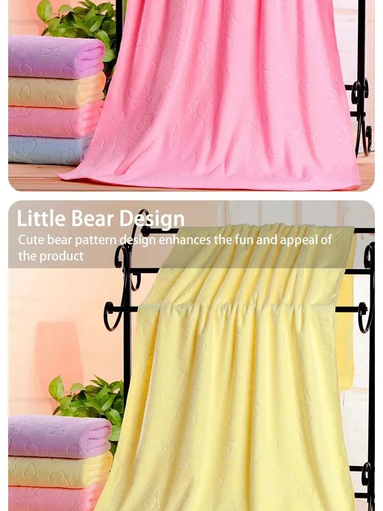 1pc Cute Bear Textured Lightweight Shower Towel, Super Fine Microfiber Absorbent Bath Towel, Beach Essentials, Bathroom Supplies