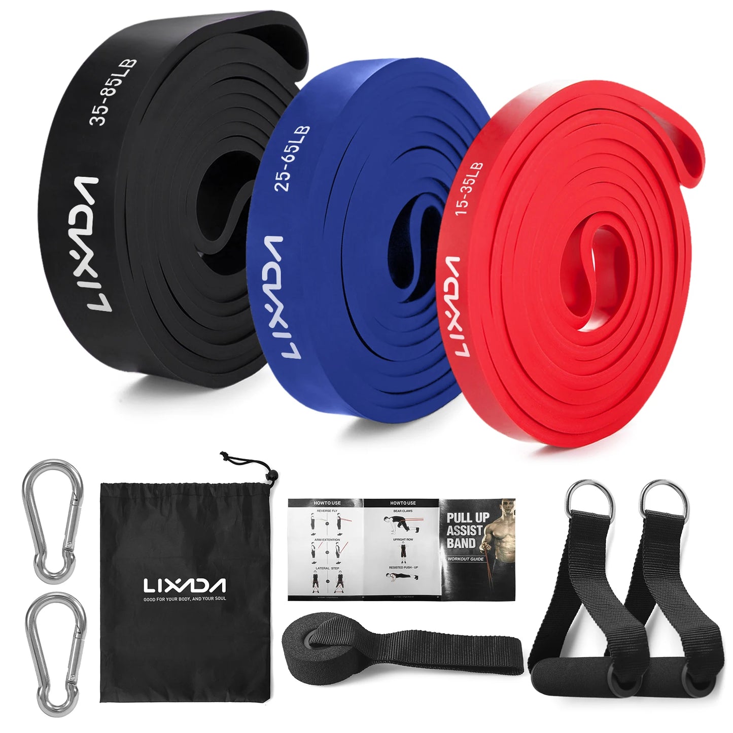 Lixada Pull Up Assist Bands Set Resistance Loop Bands Powerlifting Exercise Stretch Bands with Door Anchor Foam Handles Hooks