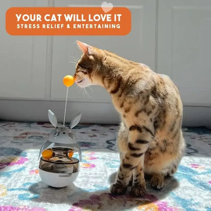 Interactive Cat Feeder Toy - Treat Dispenser & Exercise Toys for Indoor Cats, Fun Food Puzzle with Bell, Pet Feeding Game