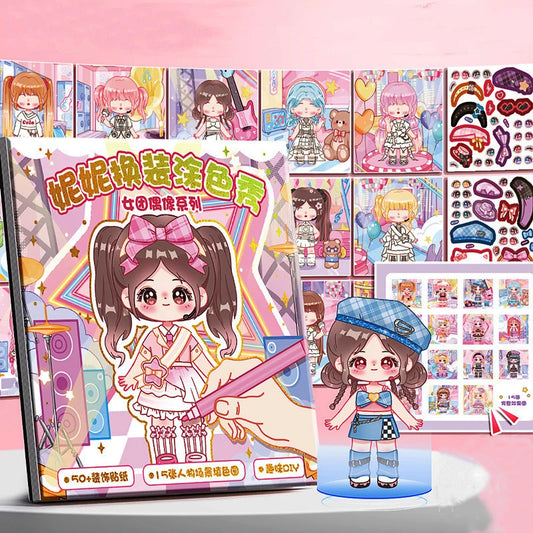 Educational Coloring Book DIY Painting Books with Stickers Girls Princess Dressing Up Drawing Set Art Supplies