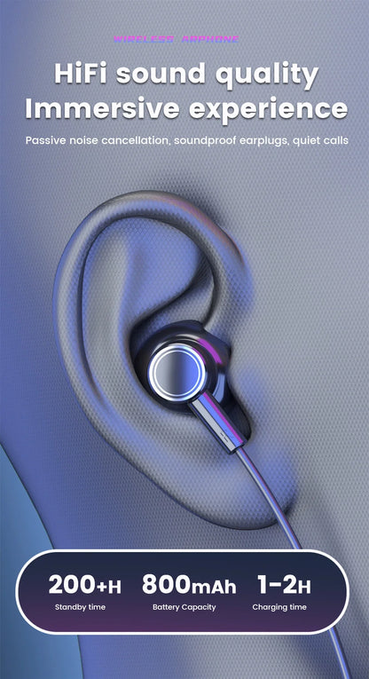 Wireless Headset 5.3 Neck Strap Headset Gaming LED display Stereo Sports headset with magnetic earbuds