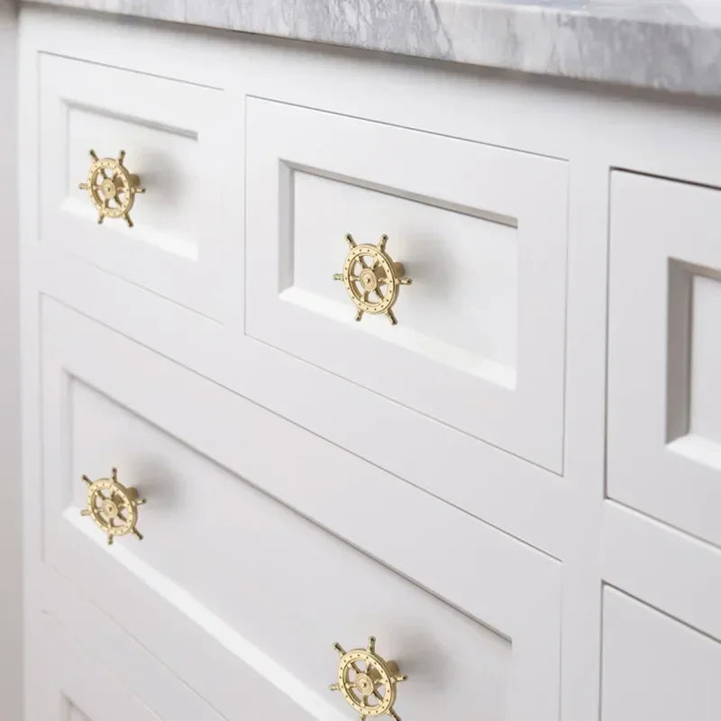 Vintage Anchor Ship Wheel Cabinet Handle - Antique Brass Single Hole Pull for Wardrobe/Cabinet, Nautical Drawer Hardware