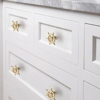 Vintage Anchor Ship Wheel Cabinet Handle - Antique Brass Single Hole Pull for Wardrobe/Cabinet, Nautical Drawer Hardware