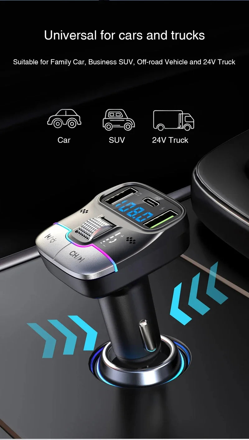 Xiaomi FM Transmitter Bluetooth 5.4 Hands-Free Portable Car AUX Radio Modulator MP3 Player with Fast Charging Adapter