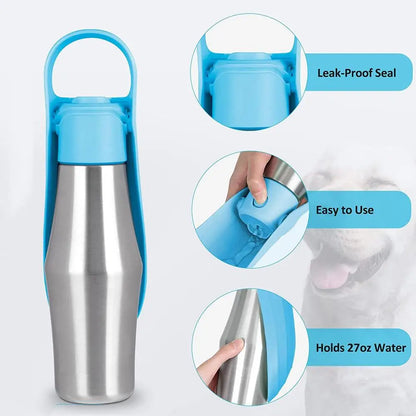 Travel Water Bowl For Dogs Portable Dog Water Bottle For Walking Leak Proof Foldable Water Dispenser Stainless Steel Water Bowl