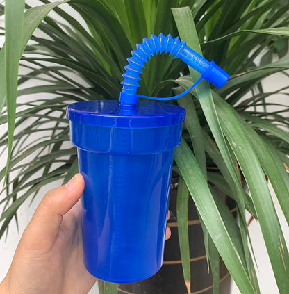 Neon Sipper Cups Reusable Spill-Proof Drinking Cups with Lids and Straws for Birthday Party Travel Xmas Juice Mug Water Bottle