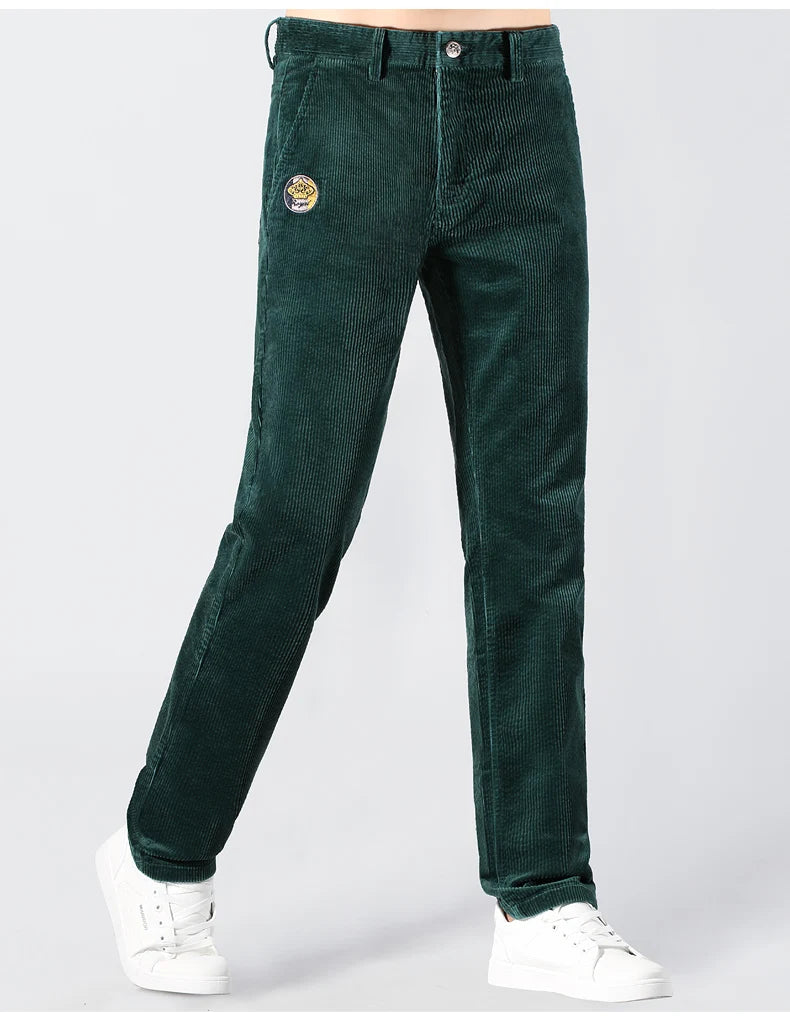 2024 Winter Corduroy Pants for Men Casual Stretch Cotton Straight  Mens Trousers Mid Waist Korean Style  Free Delivery Plus Size