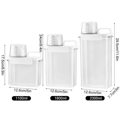Detergent Dispenser Refillable Laundry Detergent Dispenser Empty Powder Tank Softener Bleach Storage Container with Scale