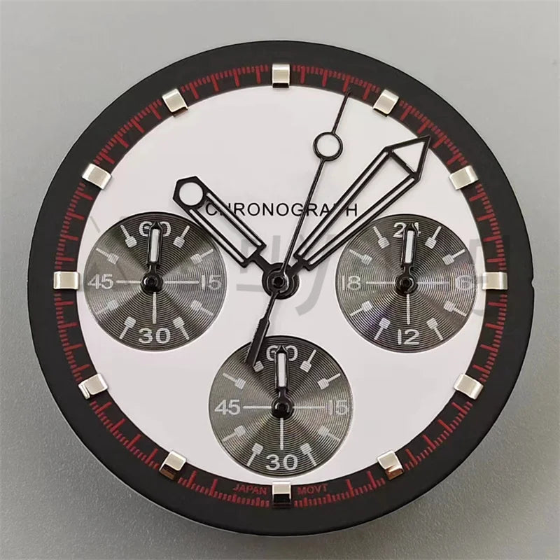 30mm/31.5mm Vk63 Chronograph Watch Dial With Hand Set Green Luminous Black White Red For VK63 Movement Watch Accessories Parts
