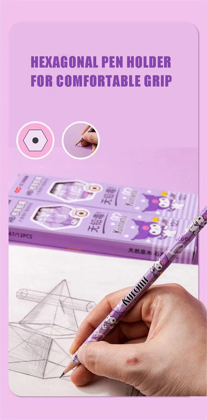 12pcs Sanrio Series Kuromi Hexagonal Writing Pencil Set Cute Student Pencil Creative Writing Pencil School Student Stationery