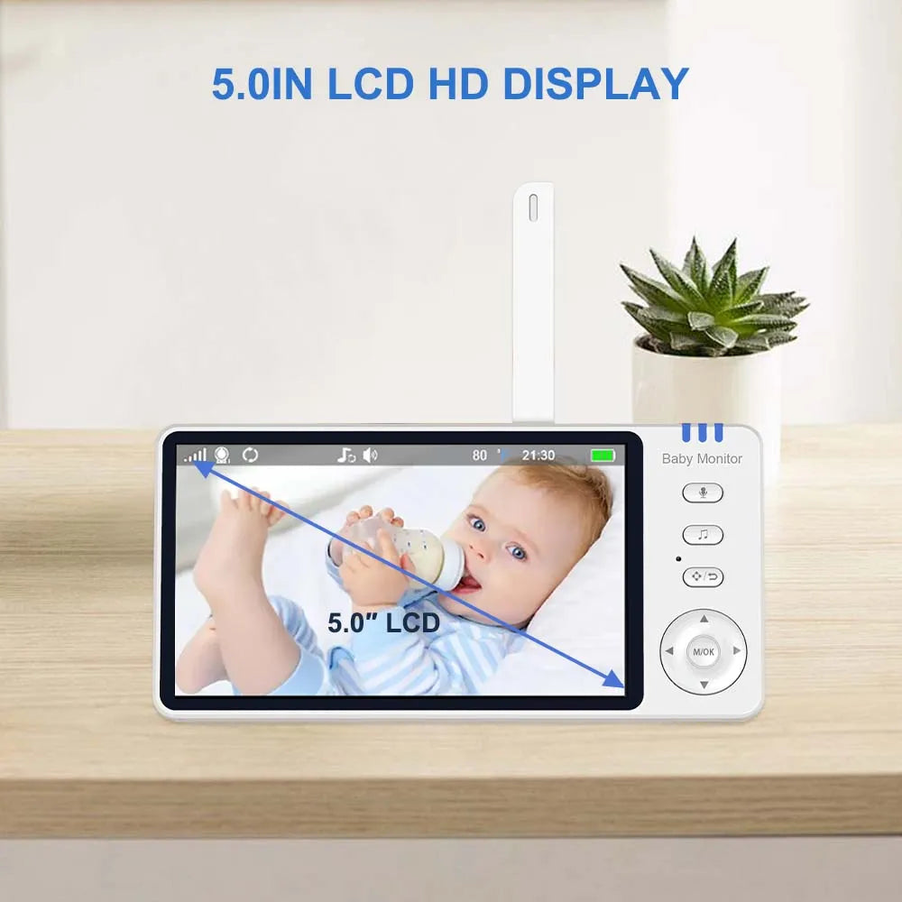 5 Inch Video Baby Monitor With Camera PTZ Zoom Babyphone Cam Security Protection Surveillance Cameras Temperature Sensor Lullaby