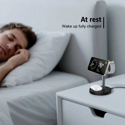 15W 3-in-1 Magnetic Wireless Charging Station For Magsafe iPhone 16 15 14 13 12 iWatch 10-2 SE AirPods Pro 4 Travel Fast Charger