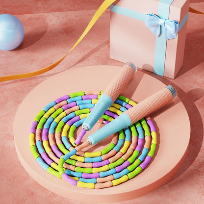 Bamboo Segmented Jump Rope With Soft Bead Handles Tangle-Free Design For School Sports Kids Home Fitness Training Equipment