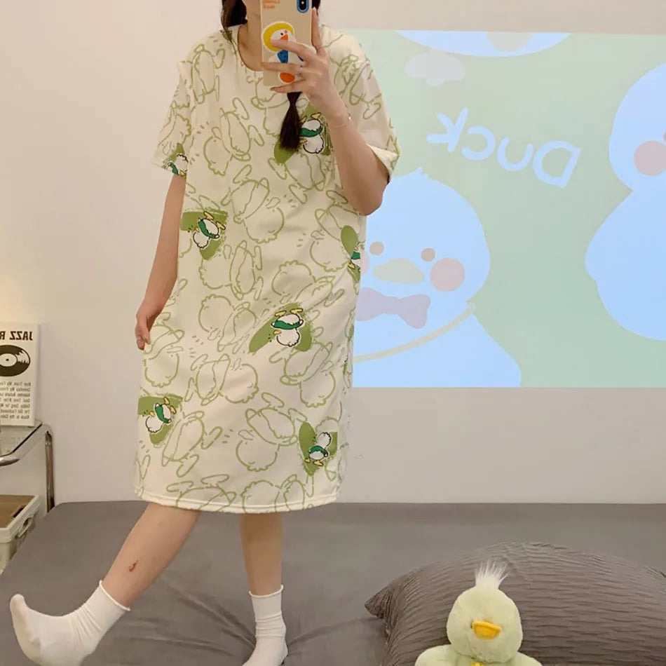 Maternity Clothings Nursing Dresses Breastfeeding Sleepwear Pattern Printing Cheerful and Lively Girl Feeling for Pregnant Women