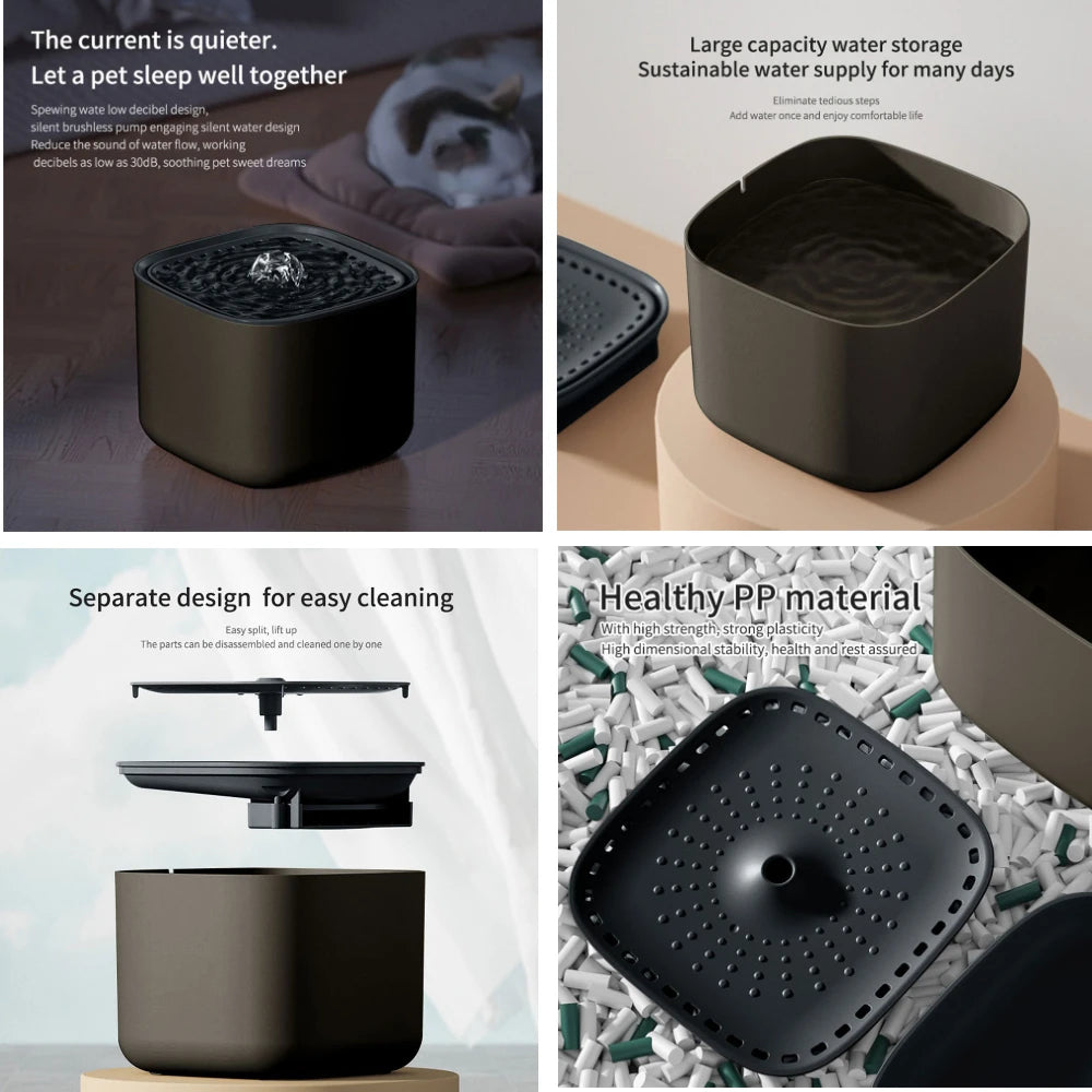 2/3L Cat Water Fountain Auto Recirculate Filter Large Capacity Filtring Cat Water Drinker USB Electric Mute Cats Water Dispenser